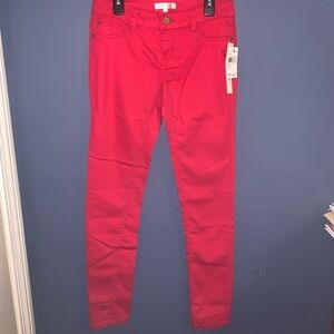 Love Fire, bright red skinny pants. Size 3
